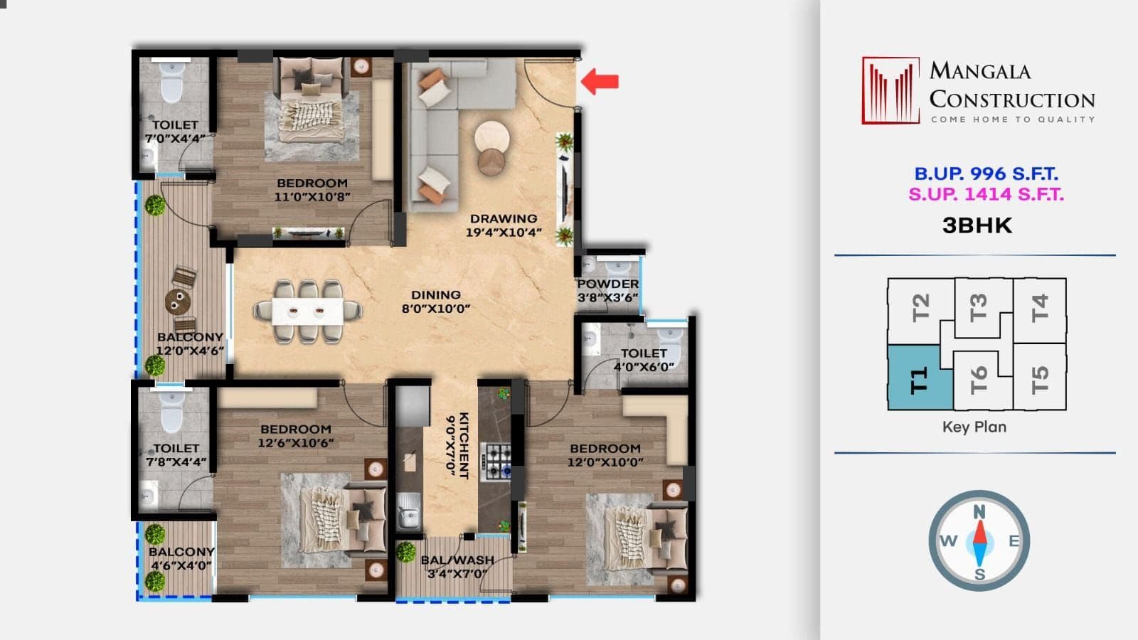 3 BHK Flat for Sale in Mangala Avenue, Bhawrasla, Indore